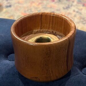 Mid-Century Modern Dolphin Teak Wood Candle Holder with a Brass Insert